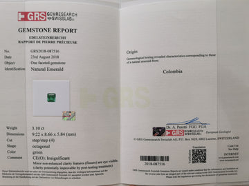 18270/1 - 3,1ct - GRS Insignificant  Colombia